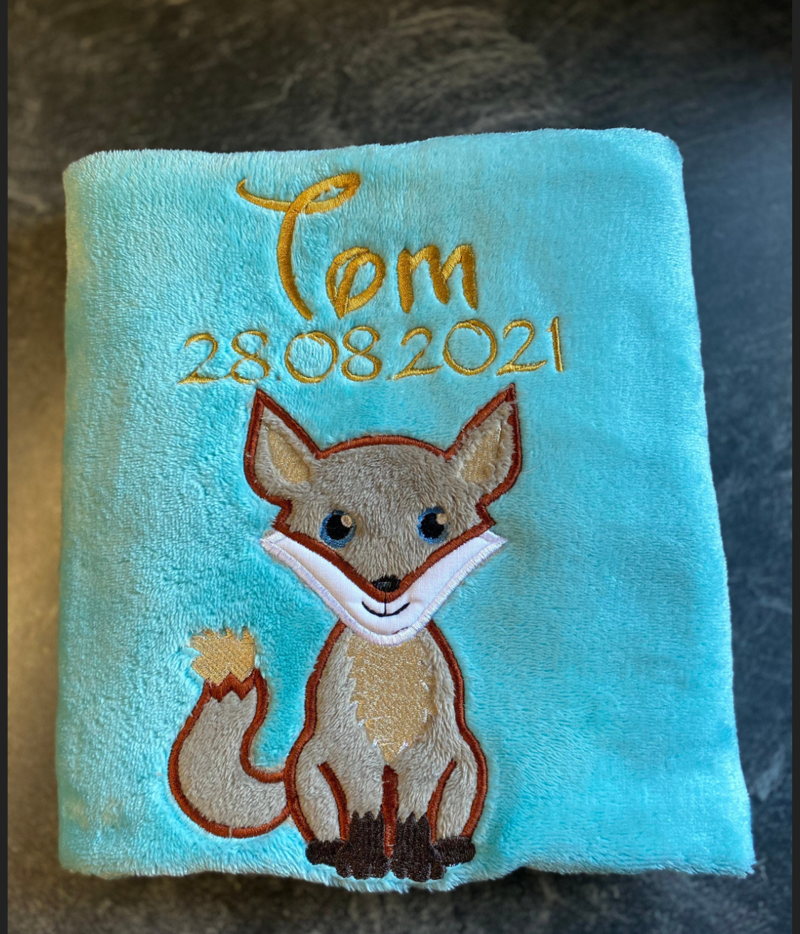Babydecke kleiner Fuchs personalisierbar mit Namen, Datum, Gewicht, Uhrzeit und Größe