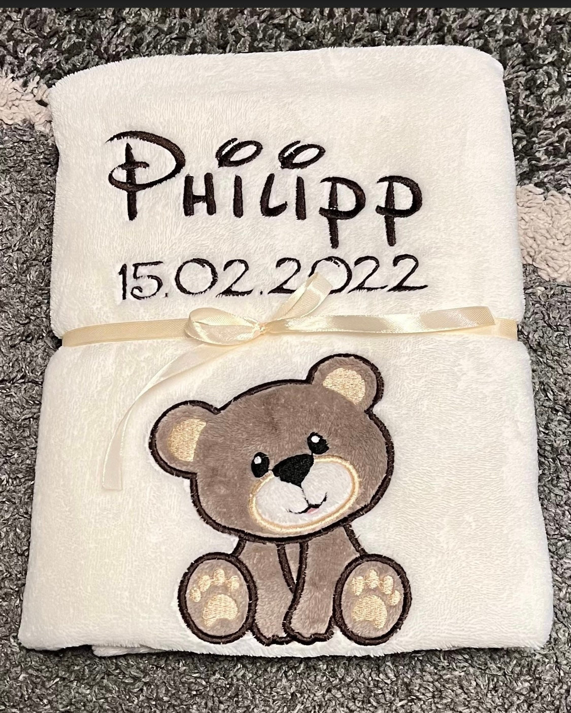 Babydecke Bärenliebe personalisierbar mit Namen, Datum, Gewicht, Uhrzeit und Größe