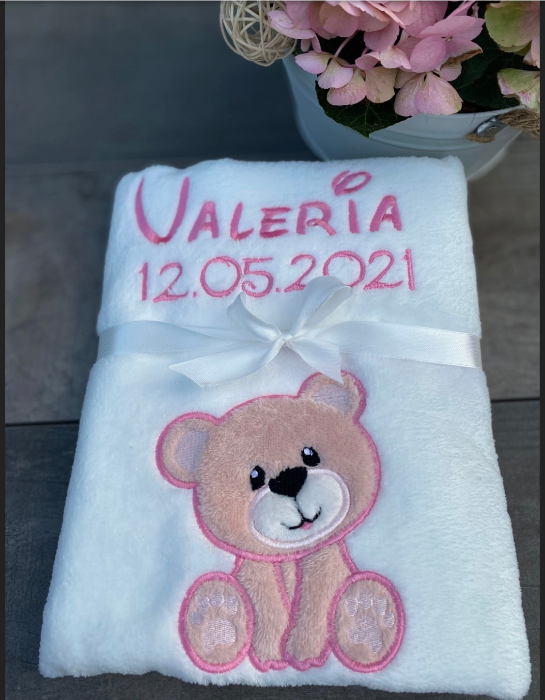Babydecke Bärenliebe personalisierbar mit Namen, Datum, Gewicht, Uhrzeit und Größe