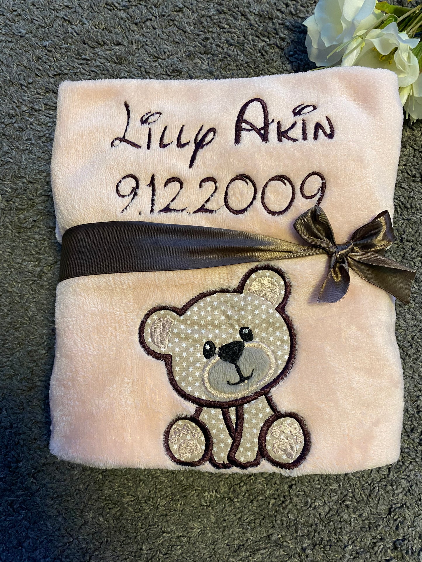 Babydecke Bärenliebe personalisierbar mit Namen, Datum, Gewicht, Uhrzeit und Größe