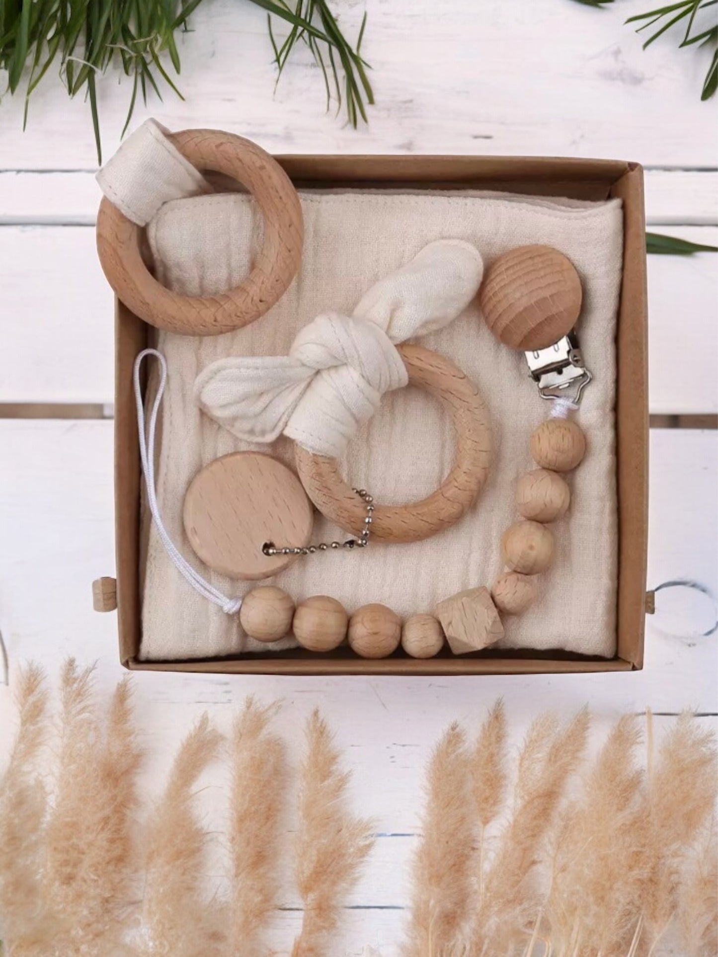 Newborn Set mit Schnuckeltuch in cremefarben - M- 3teilig