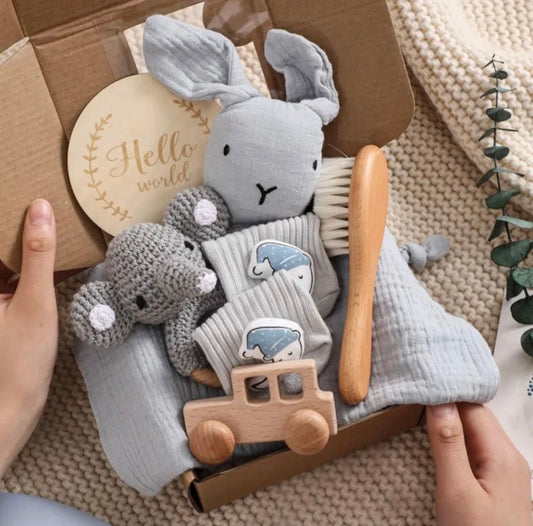 Newborn Set kleiner Hase Nico in grau - XXL - 6teilig