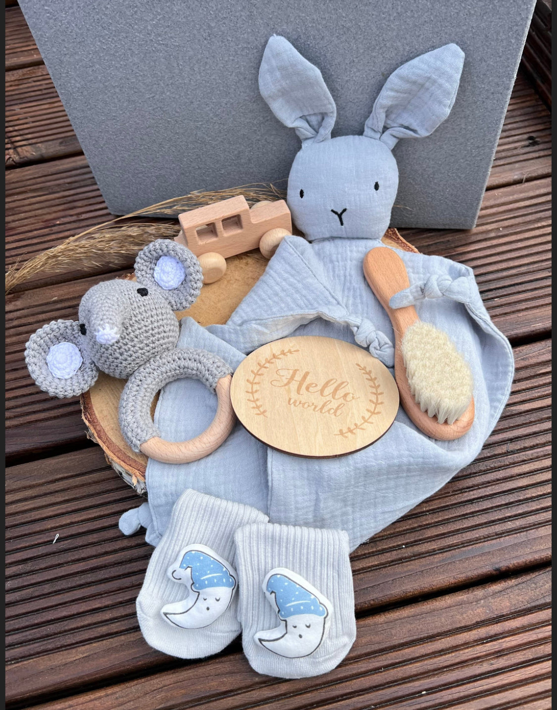 Newborn Set kleiner Hase Nico in grau - XXL - 6teilig