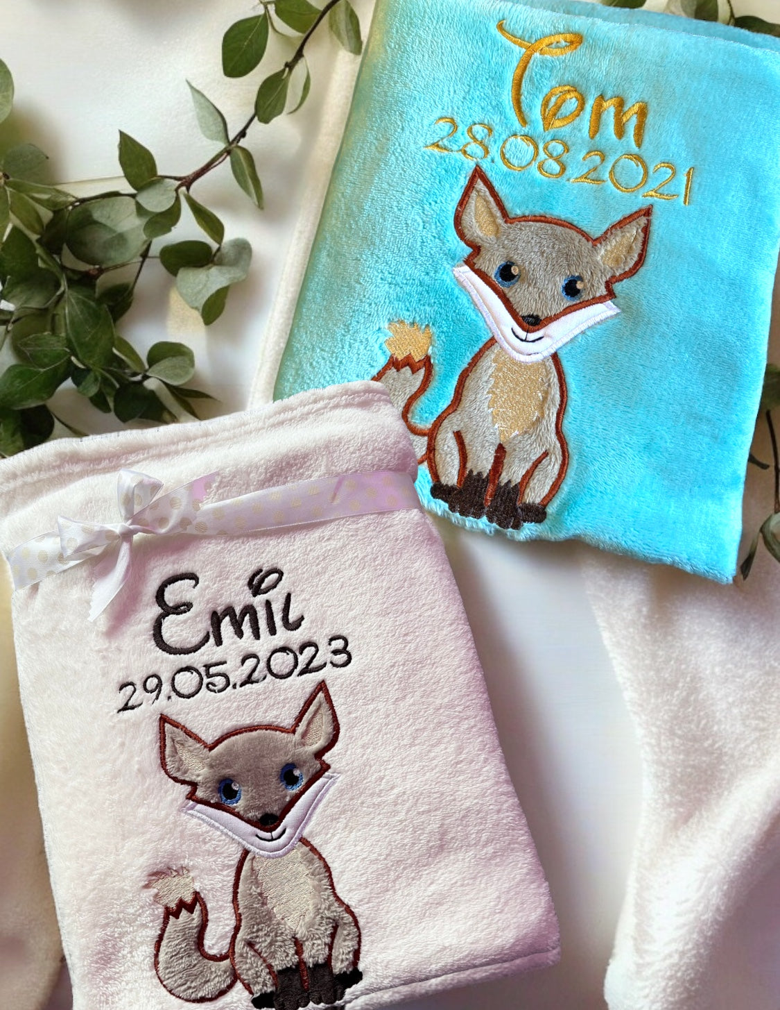 Babydecke kleiner Fuchs personalisierbar mit Namen, Datum, Gewicht, Uhrzeit und Größe